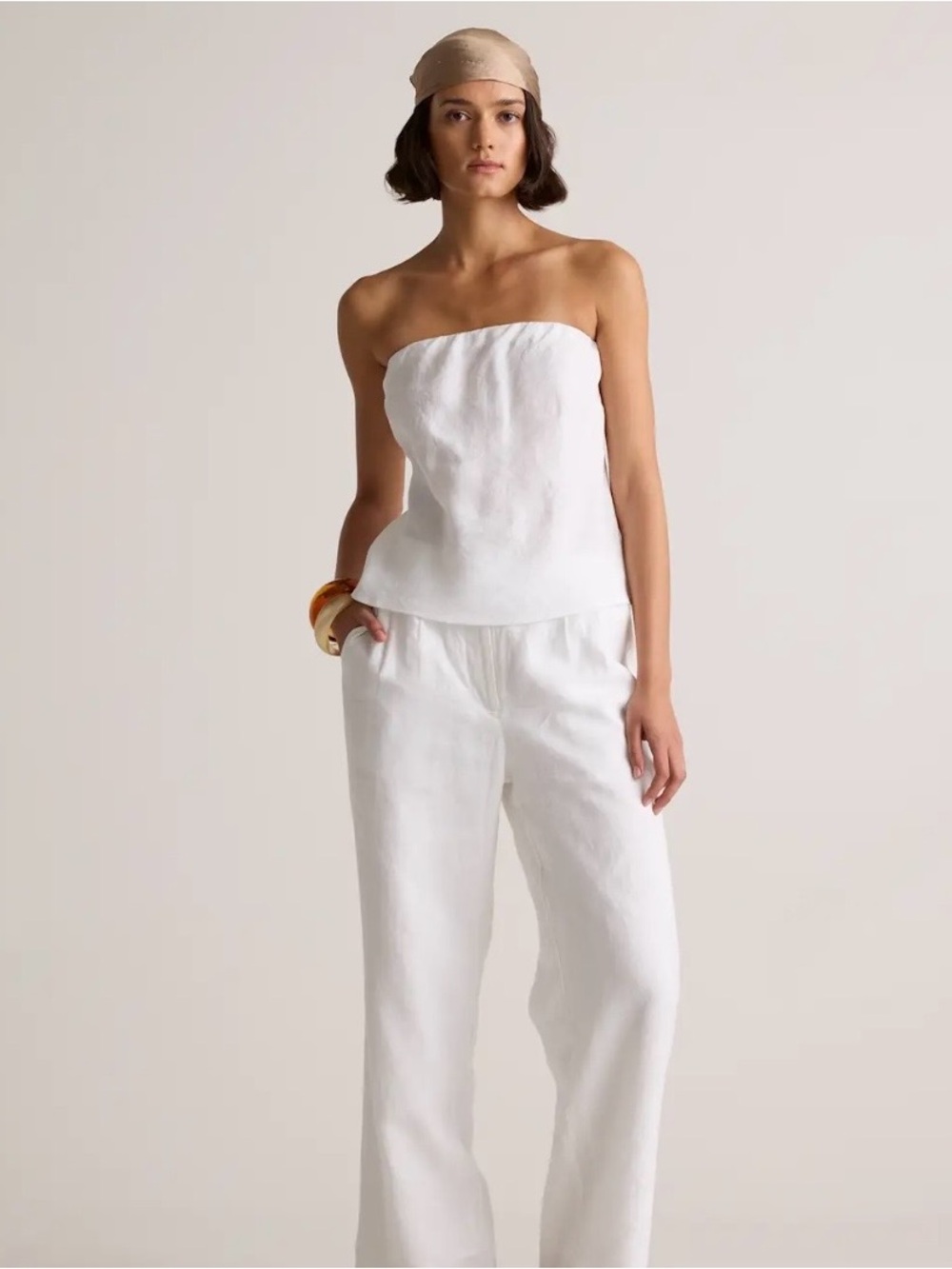 Quince White Strapless Linen Top - Picture 3 of 6